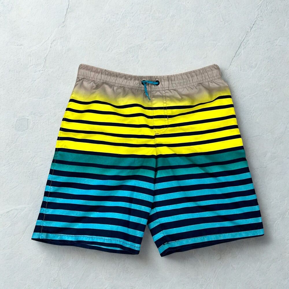 Wonder Nation Swim Trunks Boy L 10-12 Striped Board Shorts Mesh Lined Drawstring